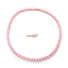 Laden Sie das Bild in den Galerie-Viewer, Fuchsia Red Cubic Zirconia Round CZ Tennis Chain Link Necklace for Women b137