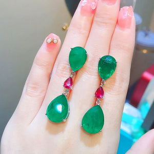Silver Color Simulation Emerald wedding Earrings For Women 44mm Water Drop Paraiba Long Earrings x23