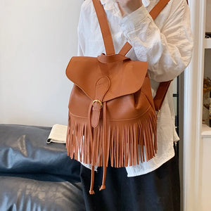 Fashion Leather Backpack for Women Tassels Design Punk Style School Bags s05