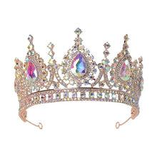 Cargar imagen en el visor de la galería, Baroque Vintage Rose Gold AB Color Rhinestone Crystal Queen Big Crown Wedding Tiara e36