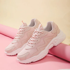 Women Mesh Lightweight Pink Platform Sneakers Lace-up Running Sports Shoes x65