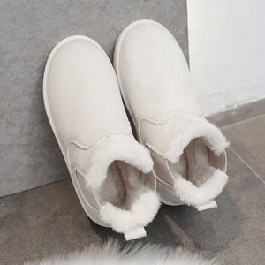 Women Beige Snow Boots Slip on Plush Ankle Boots Winter Keep Warm Shoes k01