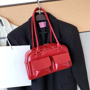 Vintage Pillow PU Leather Boston Handbag Women Casual Large Shoulder Bags Fashion Travel Shopping Purse