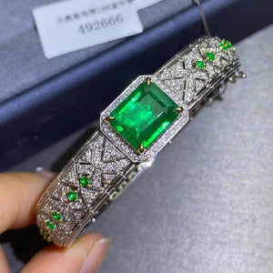 Silver Color Emerald Bracelet for Women Micro Inlaid Zircon Dual Color Bangle Cuff Wedding Jewelry Gift