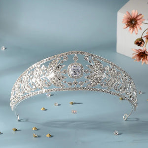 Luxury Cubic Zirconia Crowns Crystal Leaf Bridal Tiaras Queen Rhinestone Diadem Headpiece
