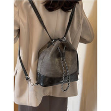 Laden Sie das Bild in den Galerie-Viewer, Women Fashion Bucket Bags Patchwork String Chain Shoulder Pack Female Casual Commute Large Handbags