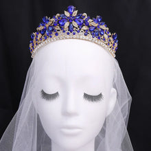 Cargar imagen en el visor de la galería, Green Opal Crystal Flowers Wedding Crown Tiaras Rhinestone Diadem Pageant Hair Jewelry e16