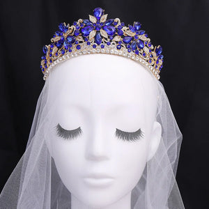 Green Opal Crystal Flowers Wedding Crown Tiaras Rhinestone Diadem Pageant Hair Jewelry e16