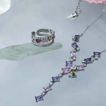 Laden Sie das Bild in den Galerie-Viewer, New Trendy Silver Color Geometric Necklaces For Women Shine Pink Purple Zircon Stone Inlay Jewelry