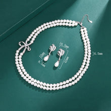 画像をギャラリービューアに読み込む, 925 Sterling Silver Two Lines 6.5mm Pearl Necklace Earrings Set for Women Wedding Jewelry x53