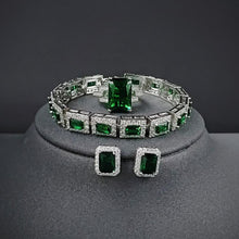 Load image into Gallery viewer, silver color Green Dubai Jewelry Set for Women Wedding Earings Ring bracelet mj31 - www.eufashionbags.com