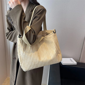 Vintage Large Corduroy Handbags for Women Winter Shoulder Bag Shopping Purse z95
