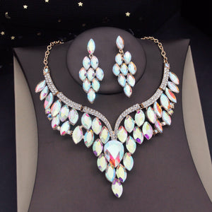 Red Crystal Wedding Choker Necklace Sets for Women Prom Bridal Jewelry Sets Earrings Dubai Jewelry Sets Fashion