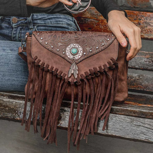 Luxury  Women Vintage Messenger Rivet Tassel Designer Bags Ethnic Clutch Western Handbag a29