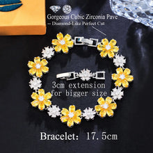 Cargar imagen en el visor de la galería, Gold Plated Green Cubic Zirconia Crystal Flower Charm Link Bracelets Jewelry Gift b119