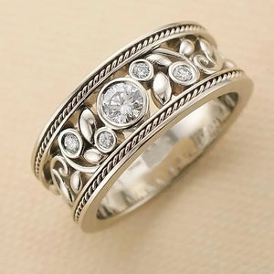 Chic Leaf Design Finger ring Women Silver Color Crystal Cubic Zirconia Female Accessories
