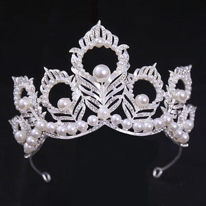 Silver Color Crystal Pearl Bridal Tiaras Crown Rhinestone CZ Headband Wedding Hair Accessories bc101 - www.eufashionbags.com