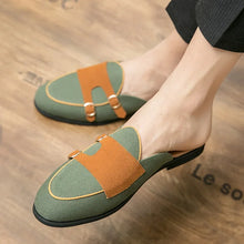Cargar imagen en el visor de la galería, Men&#39;s Small Leather Shoes Breathable Toe Wrapped British Half Slipper Sandals