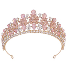 Cargar imagen en el visor de la galería, Pink Opal Crystal Wedding Crown Princess Rhinestone Pageant Diadem Party Headdress e12