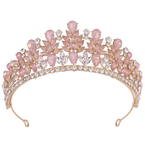 Pink Opal Crystal Wedding Crown Princess Rhinestone Pageant Diadem Party Headdress e12