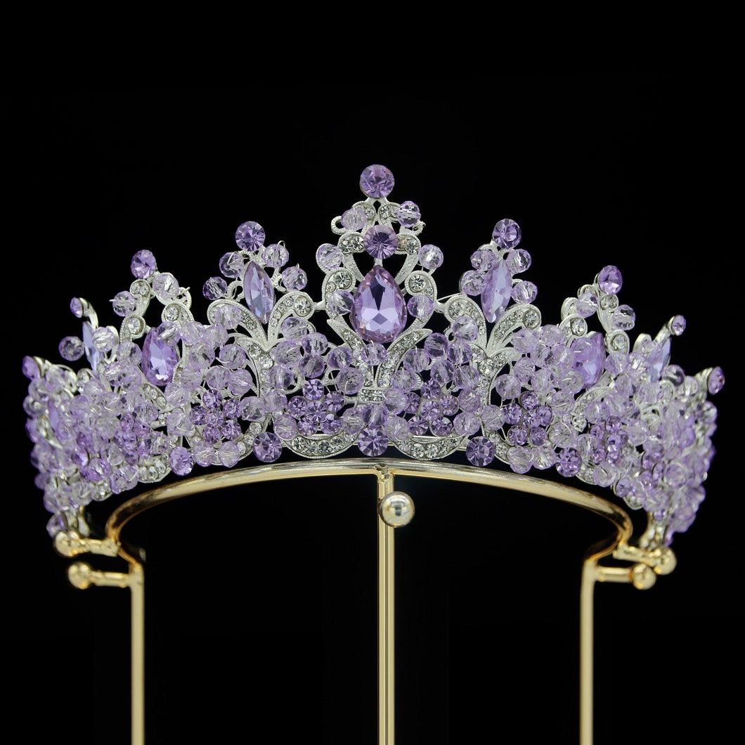 Royal Purple Crystal Queen Bridal Tiaras Crown Rhinestone Diadem Wedding Hair Jewelry bc71 - www.eufashionbags.com