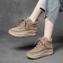 Load image into Gallery viewer, Genuine Leather Lace-up Short Boots Platform Round Toe Women&#39;s Winter Shoes q127