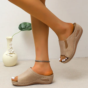 Retro Thick Sole Wedge Slippers Women 2023 Summer Pu Leather Platform Sandals Woman Plus Size 43 Non Slip Beach Shoes Flip Flops