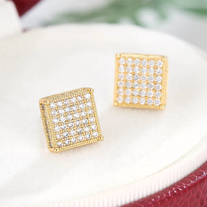 Luxury Square Shaped Stud Earrings Fallow Micro-inset Men's Copper Zircon Earings