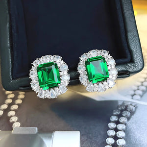 Sparkling Green Cubic Zirconia Stud Earrings for Women Aesthetic Wedding Accessories