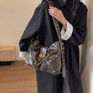 Fashion Rivets Design Retro Shoulder Bags for Women Tote Bag n392