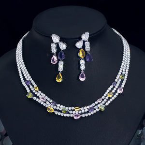 Colorful Shiny Turtle Cubic Zirconia Jewelry Set Pave Multilayer Costume Necklace Women Wedding Sets