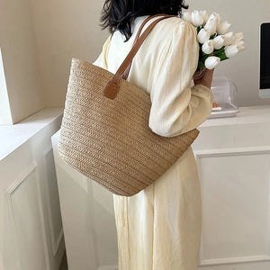 Large Women Basket Clutches Top-handle Bag Straw Shoulder Bag w91