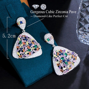 Multi Color Chunky Triangle Earrings Cubic Zircon Women Long Party Wedding Earrings b51