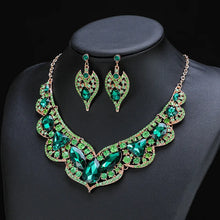 Charger l&#39;image dans la galerie, Bride Jewelry Sets for Women Luxury Green Necklace Set Earrings Wedding Dress Bridal Necklace Fashion Costume Accessory