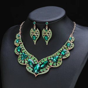 Bride Jewelry Sets for Women Luxury Green Necklace Set Earrings Wedding Dress Bridal Necklace Fashion Costume Accessory