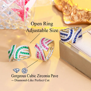 Adjustable Size Round Cubic Zirconia Geometry Cocktail Party Rings b145