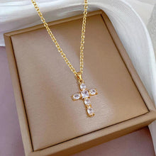 Laden Sie das Bild in den Galerie-Viewer, Luxury Cross Necklace for Women White/Black/Pink Cubic Zirconia Pendant Wedding Jewelry t26 - www.eufashionbags.com
