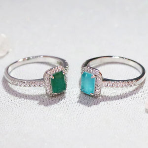 925 Silver Promise Rings For Women Anniversary Gift Paraiba Emerald Tourmaline Gemstone Rectangle Finger Ring x26