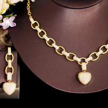 Load image into Gallery viewer, Love Heart Shaped CZ  Jewelry Sets Cuban Link Chain Necklace and Earrings For Women b60