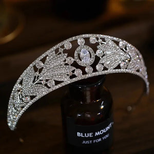 Baroque Luxury Crystal Leaf Bridal Crowns Zircon Diadem Arab Tiaras CZ Princess Headwear Pageant Party Hair Accessories