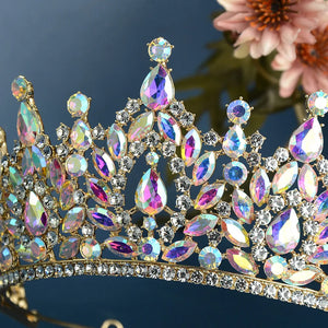 Baroque Vintage Golden AB Color Crystal Bridal Crown Tiaras Rhinestone Pageant Diadem Women Headpieces Wedding Hair Accessories