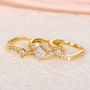 Luxury Princess Square CZ 3Pcs Set Rings for Women Trendy Engagement Wedding Accessories