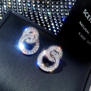 Luxury Double Circle Stud Earings silver color Women Anniversary Gift - www.eufashionbags.com