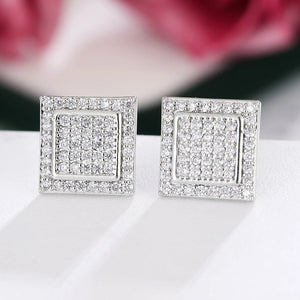 Luxury White Gold Color Stud Earrings Square Zircon Micro Earrings For Men and Women
