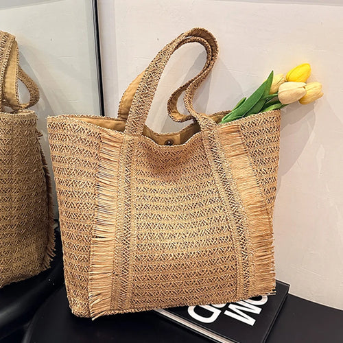 Large Straw Weave Tote Summer Beach Bags for Women 2024 Fashion Bohemian Travel Shoulder Bag a166