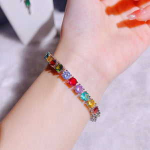 Silver Color Rainbow Cubic Zirconia Bracelet for Women Girl Colorful Tennis Bracelet x52