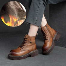 画像をギャラリービューアに読み込む, 6cm Ankle Plush Boots Genuine Leather Booties Woman Warm Moccasins Ethnic Shoes q155