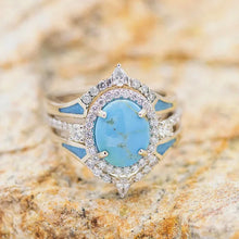 画像をギャラリービューアに読み込む, Bohemia Style Wedding Rings for Women Unique Imitation Turquoise Ring Aesthetic Blue Stone Accessories Party Jewelry Gift