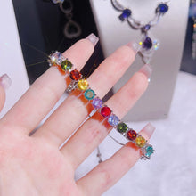 Load image into Gallery viewer, Silver Color Rainbow Cubic Zirconia Bracelet for Women Girl Colorful Tennis Bracelet x52