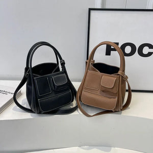 Double Pockets Small Shoulder Bags for Women 2024 Y2K Designer Fashion Handbags and Purses Leather Crossbody Bag